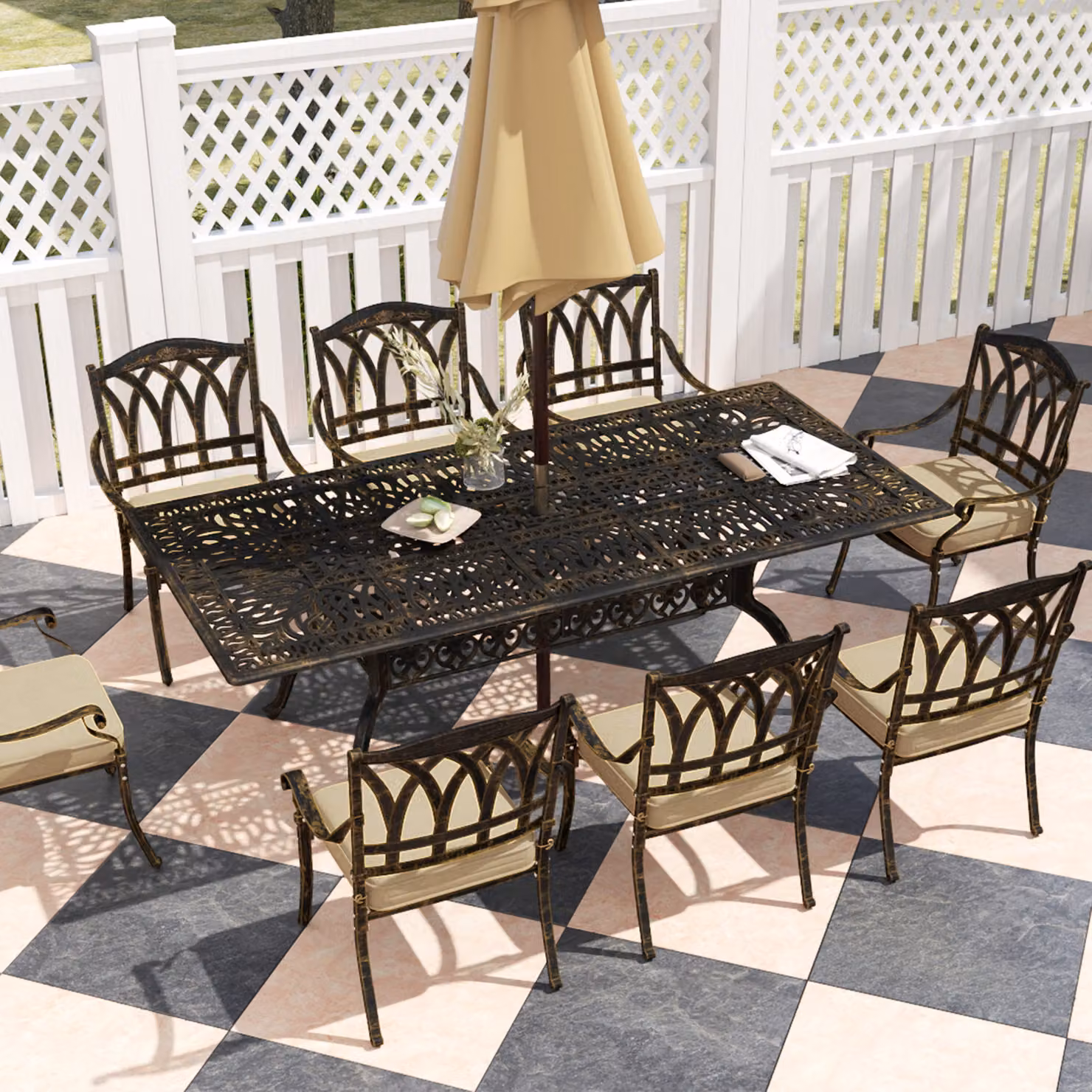 Outsunny Nine-Piece Cast Aluminium Garden Dining Set in Brown Matt Finish – 7