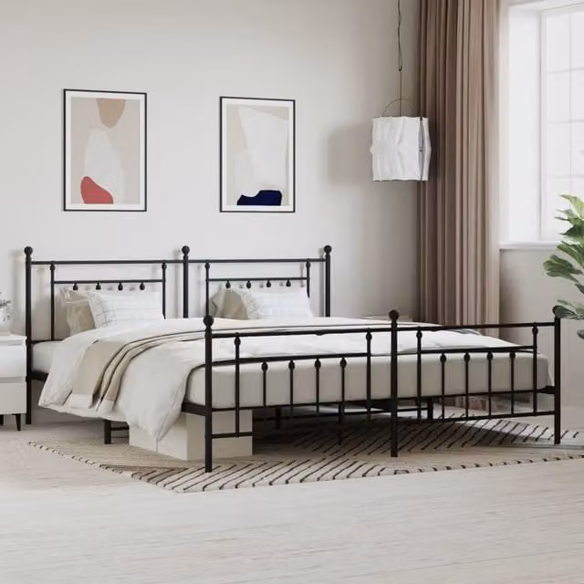 Berkfield Home Metal Bed Frame with Headboard and Footboard in Black W/D/H: 193 x 203 cm – 1