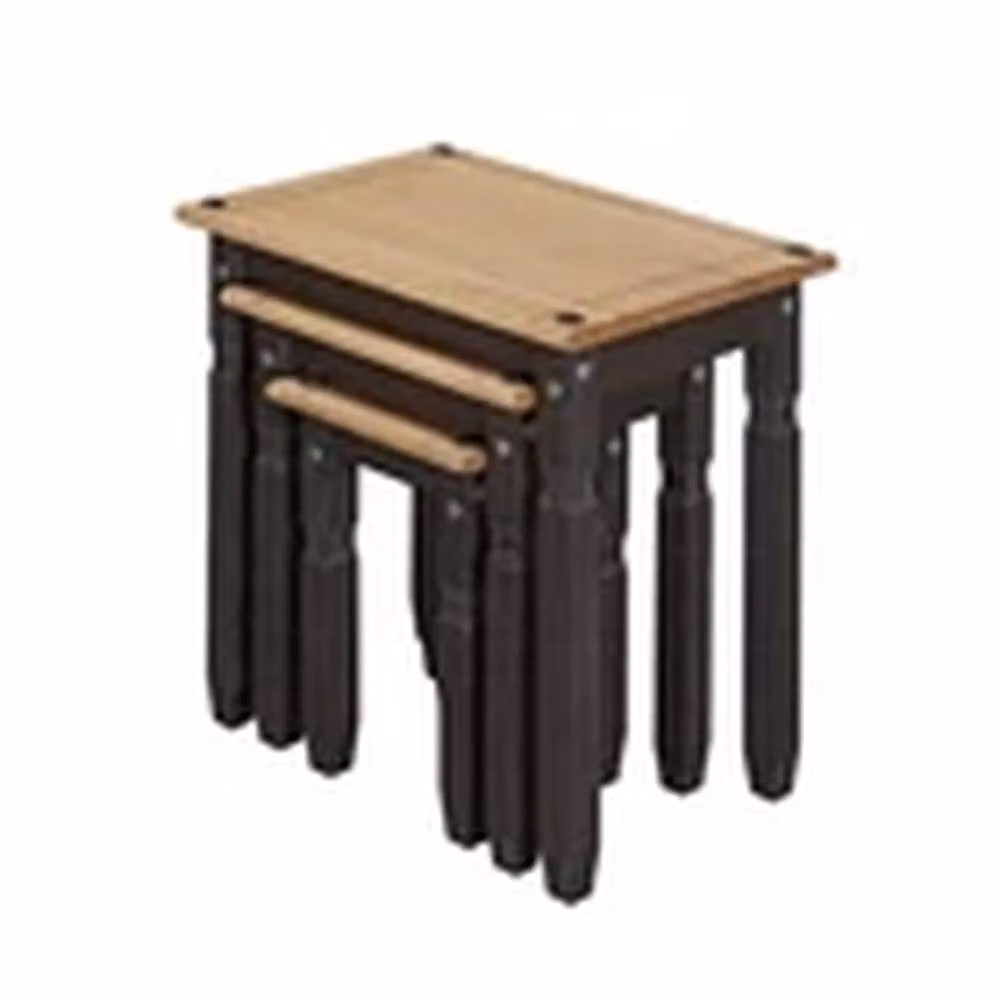 EONLION 3 Piece Mexican Pine Nest of Tables in Charcoal Black and Brown – 3