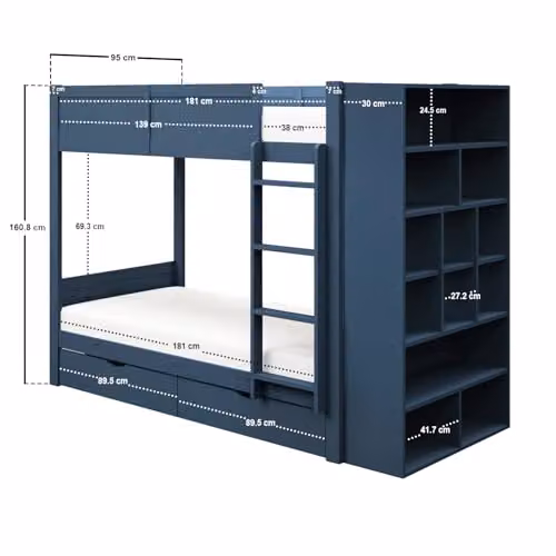 Flair Ruby Blue Wooden Bunk Bed with Storage Drawers W/D/H: 160.8 x 90 x 200 cm – 3
