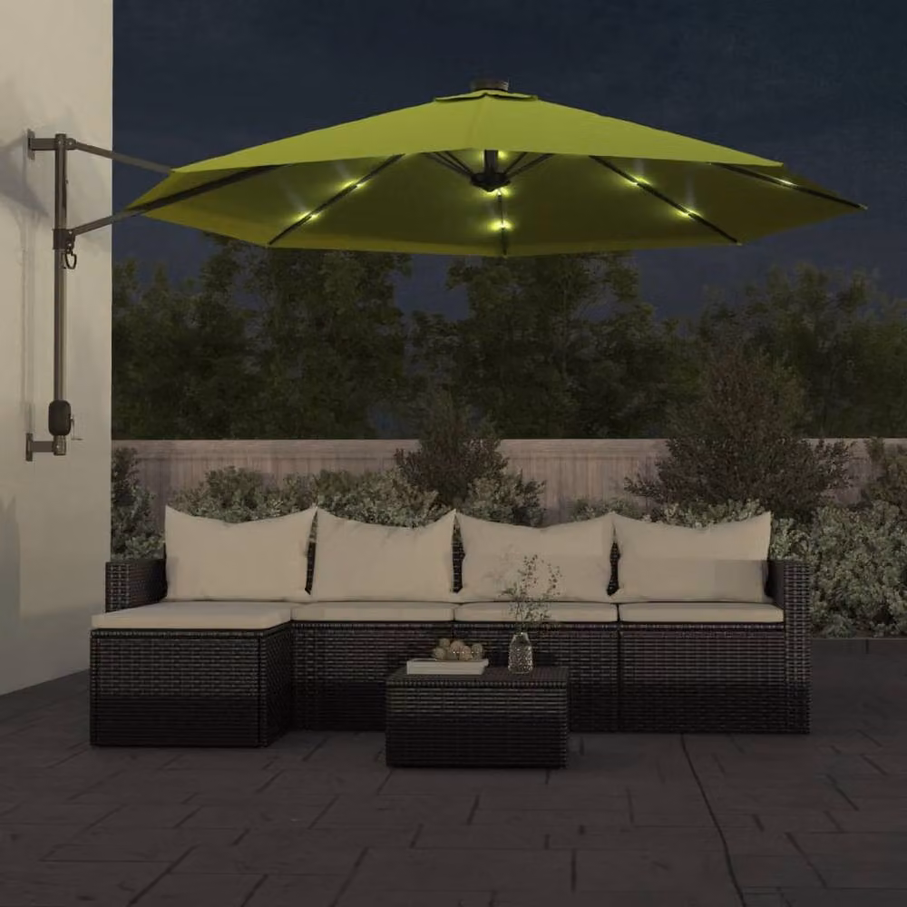 Berkfield Home Wall-mounted Parasol with LEDs in Apple Green, 290 cm – 3