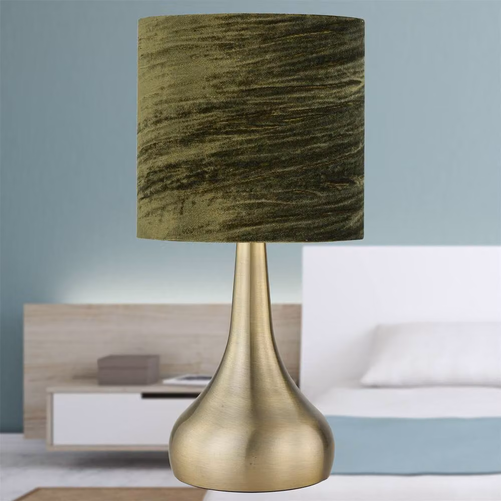 First Choice Lighting Romana Set of 2 Antique Brass Touch Table Lamps with Green Fabric Shades – 4