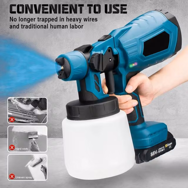Unbrand HVLP Cordless Battery Powered Paint Sprayer for Walls and Fences, Green and Blue, 2x Battery Included