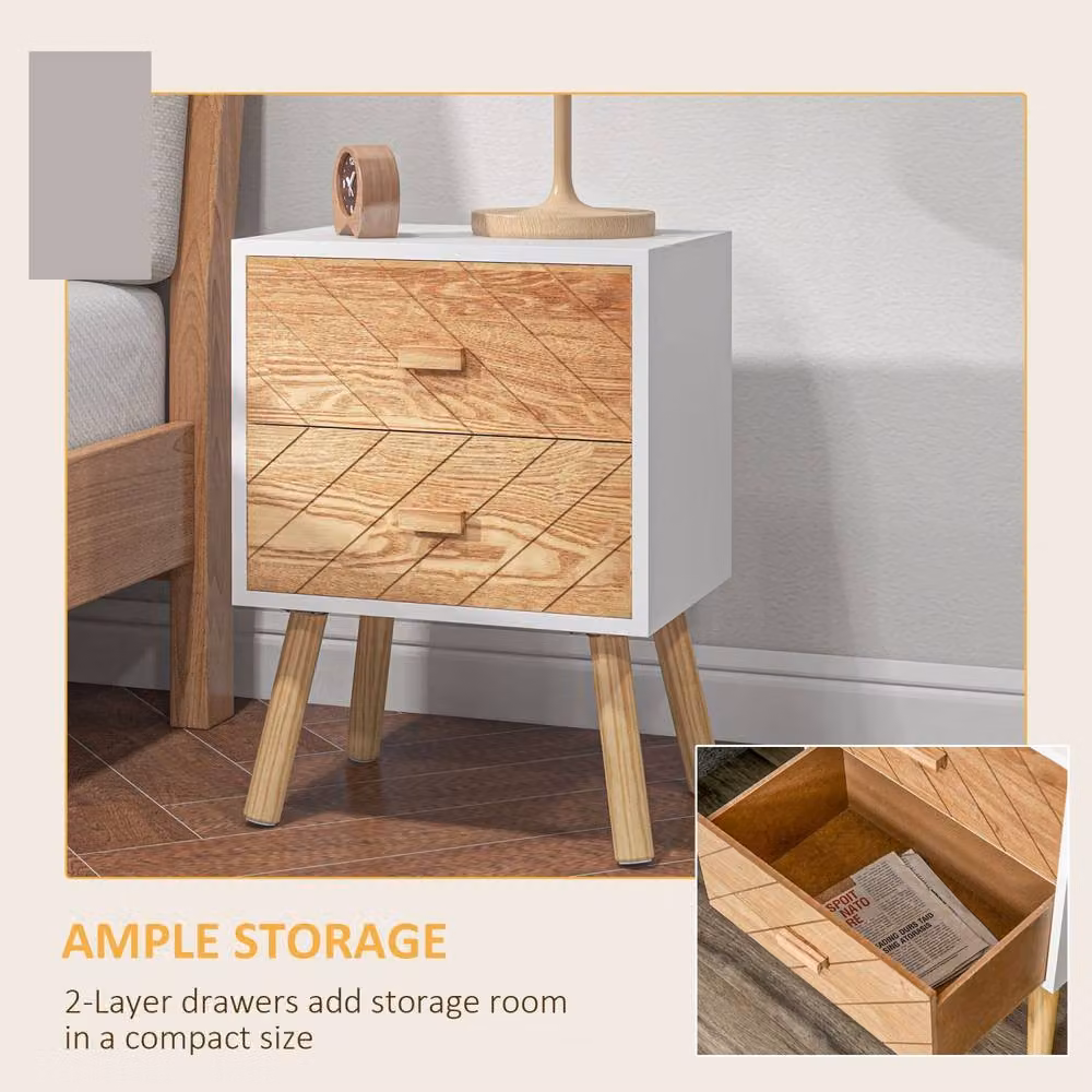 Wyld Haus Elco Set of 2 White Bedside Tables with 2 Drawers and Pine Legs – 4