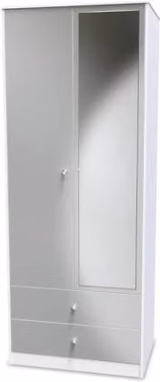 Welcome Furniture Padstow 2 Door 2 Drawer Tall Mirrored Double Wardrobe in White