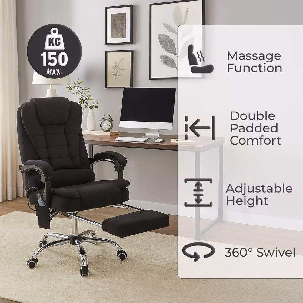 Neo Black Fabric Gaming and Executive Recliner Massage Chair with Footrest and Headrest – 2