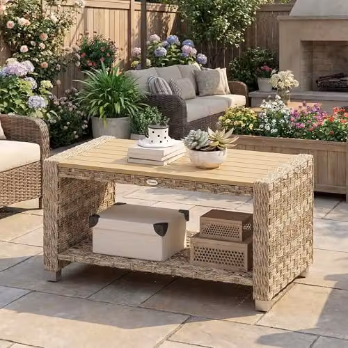 Outsunny Outdoor Coffee Table with Storage Shelf, Brown, W: 90 cm, D: 50 cm, H: 45 cm – 6