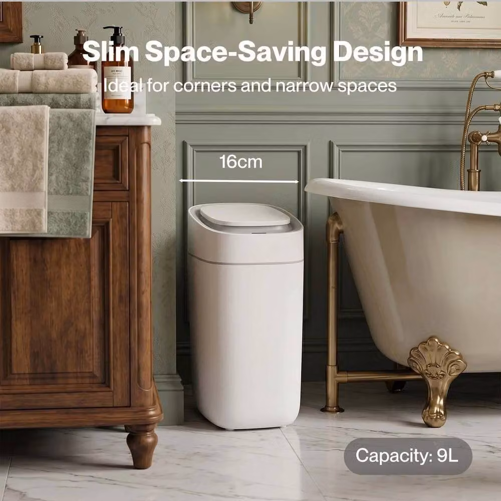 KORVIXA Smart Slim Sensor Bathroom Bin, White, W/D/H: 100 x 100 x 33 cm – 2