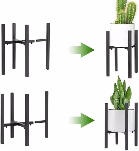 FLAVORA Adjustable Metal Flower Pot Plant Stand in Matt Black, W/D/H: 100 x 15 x 38 cm – 1
