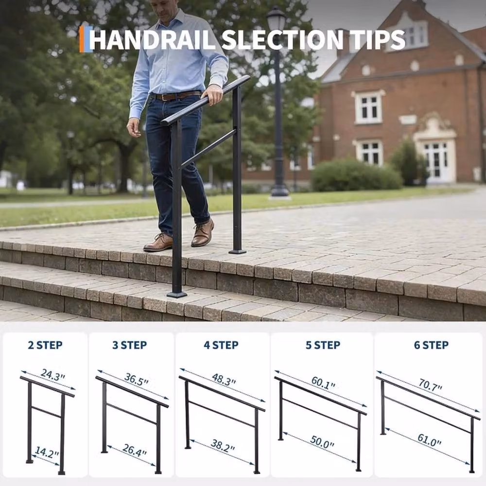 VOGREX Heavy Duty Weatherproof Steel Garden Handrail 2-Pack for 2 Steps in Matt Black – 4