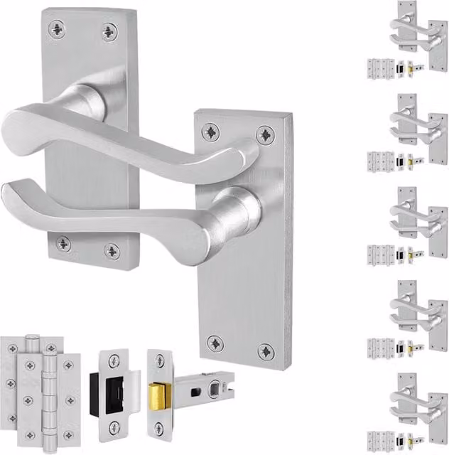 AFIT Satin Chrome Scroll Handle Latch and Hinges Set in Silver, 6 Pairs, H x W: 150 x 150 mm – 1