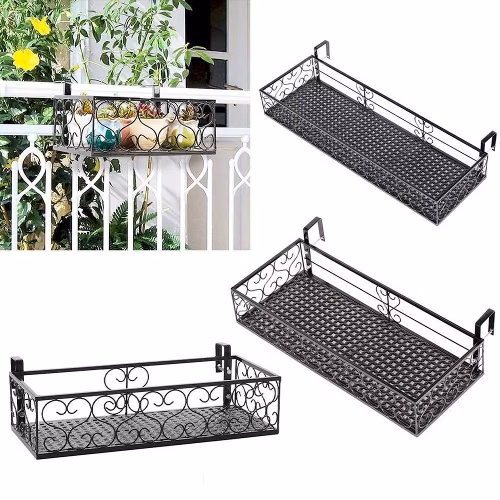 Kelvenix Black Metal Balcony Flower Rack Planter Window Box W/D/H: 80 x 20 x 12 cm – 4