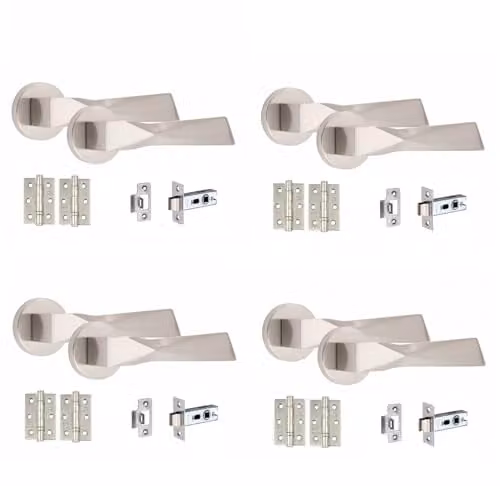 Golden Grace Chrome Door Handle, Latch and Hinge Set in Silver