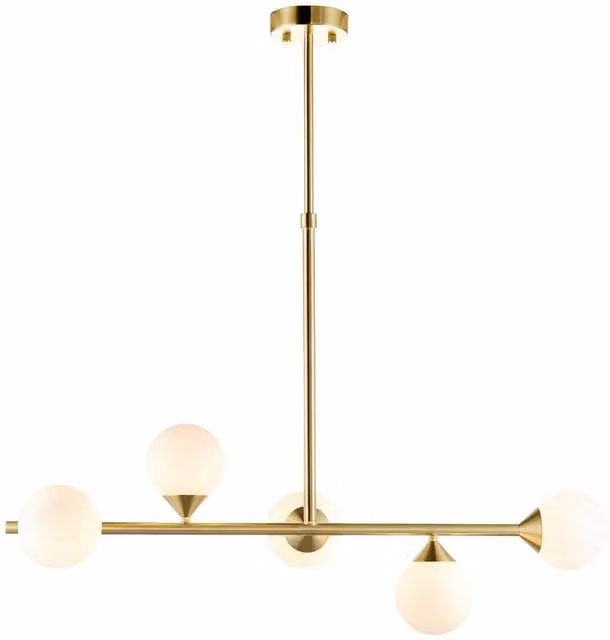Netlighting Grosseto Suspended Bar Pendant Light with Satin Brass Plate and Yellow Gloss White Glass – 1