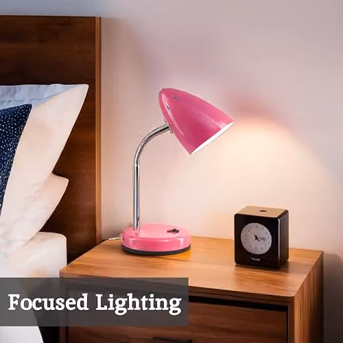 Orsina Adjustable Metal Desk Lamp in Pink with Chrome Details for Reading and Task Lighting – 5