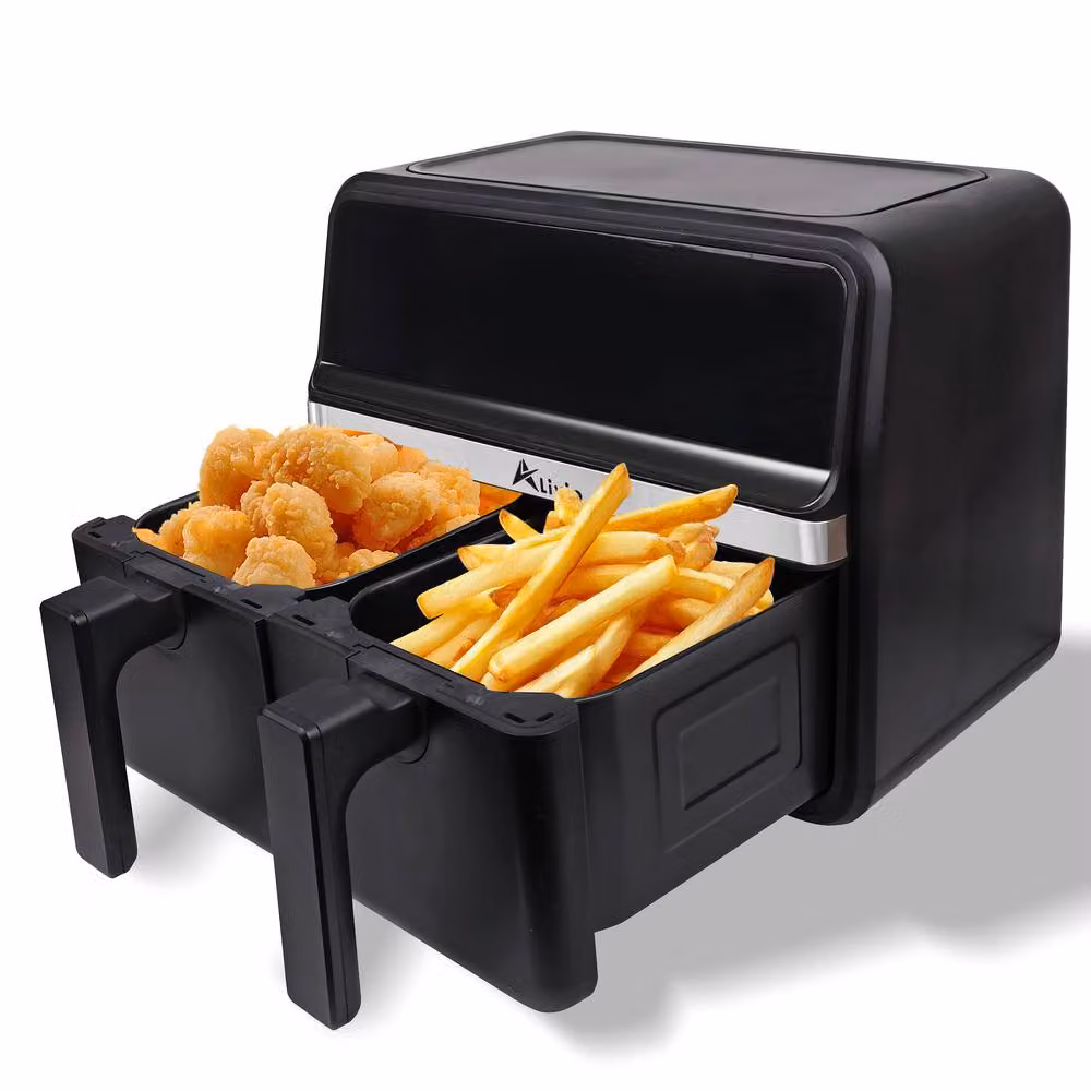 Alivio 9L Dual Basket Digital Air Fryer with 14 Presets and LED Touch Display, Black – 9