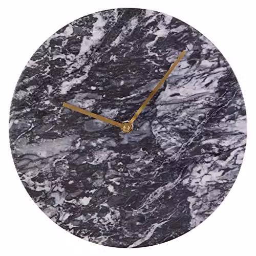 Premier Housewares Round Marble Wall Clock in Black, Gold and Grey, W/D/H: 30 x 30 x 3 cm – 2