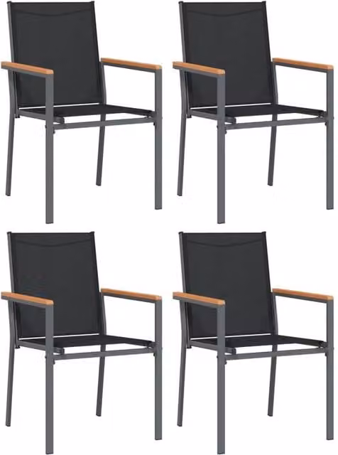 Berkfield Home Set of 4 Modern Garden Chairs in Black Textilene and Steel, W: 55 cm, D: 61.5 cm, H: 90 cm – 1