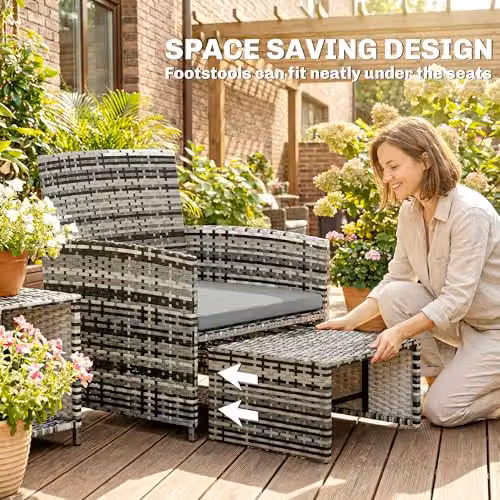 Outsunny 6 Piece L-Shape Rattan Garden Furniture Set with Upholstered Cushions and Coffee Table in Grey – 3