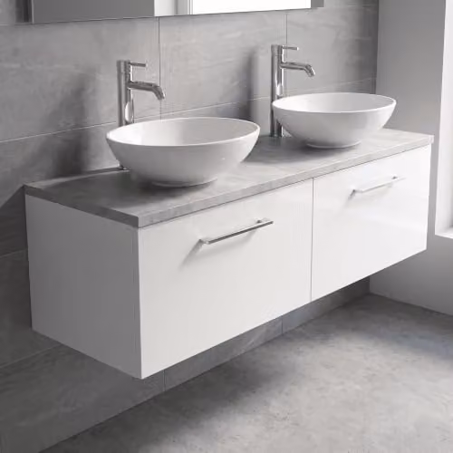 Balterley Gloss White Wall Hung 2 Drawer Bathroom Vanity Unit with Laminate Worktop W/D/H: 120.5 x 39.0 x 38.1 cm – 3