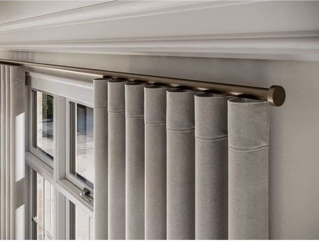 New Edge Blinds Styleline 28mm Gliding Curtain Pole Set with Stud End in Taupe, Width: 370 cm