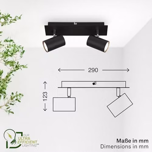 Briloner Modern LED Ceiling Spotlight in Black with Adjustable GU10 Bulb – 3