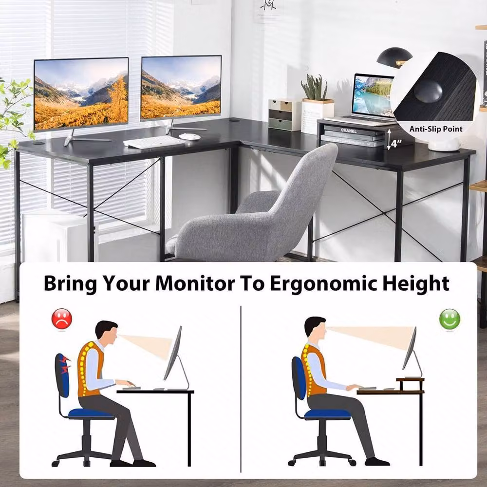 FORGEVIO L-Shaped Reversible Corner Computer Desk in Black – 4