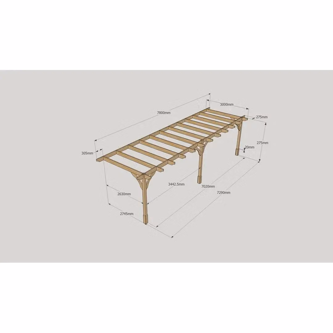 Rutland County Garden Furniture Ltd Premium Wall Mounted Lean-to Pergola, Brown, W: 780 cm, D: 300 cm, H: 270 cm – 5