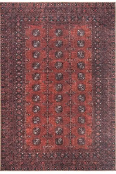 Kukoon Distressed Red Traditional Persian Non Slip Washable Low Pile Rug in Dark Red, W: 240 cm, D: 330 cm – 1