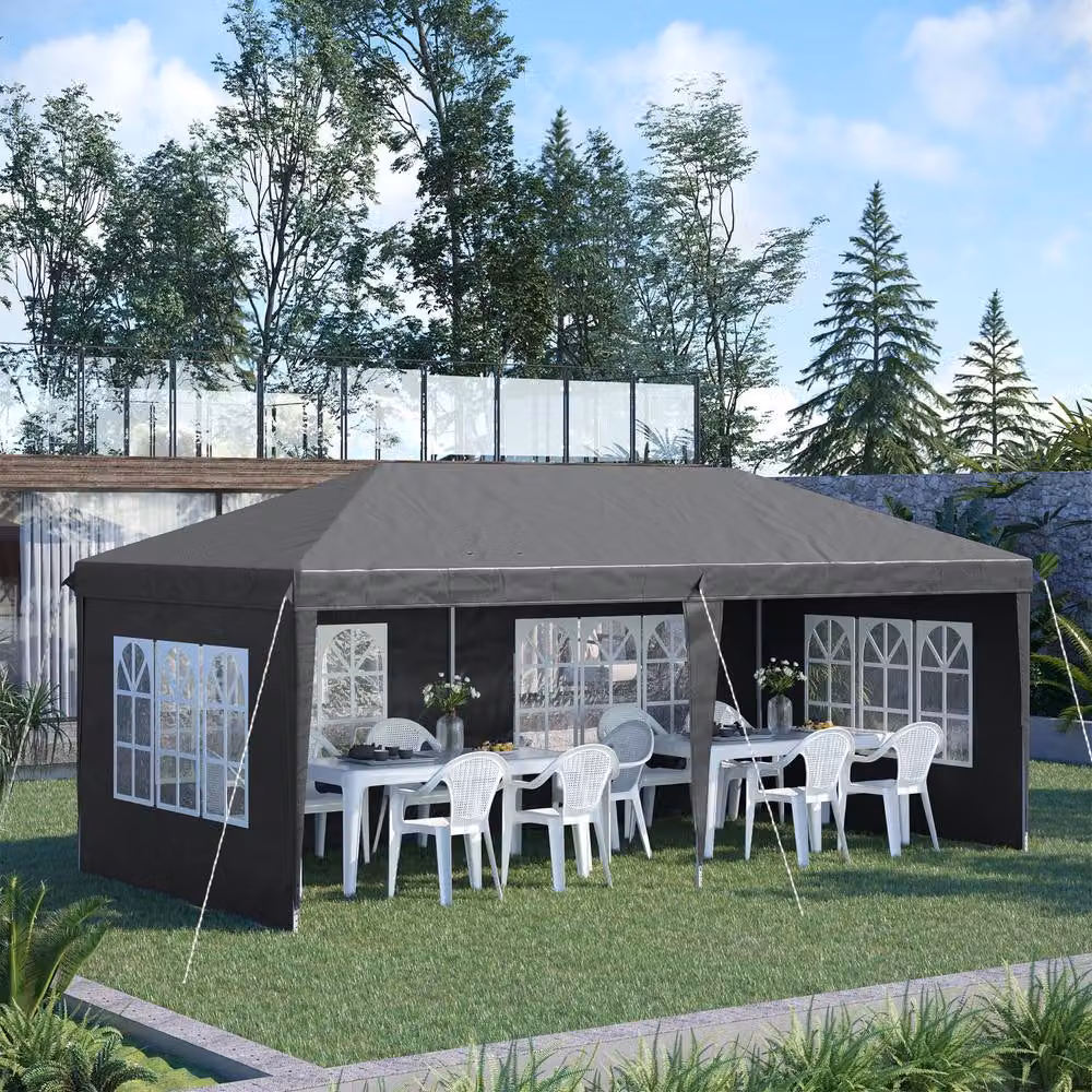 Outsunny Grey Pop Up Gazebo with Removable Walls and Steel Frame, W: 300 cm, D: 300 cm, H: 270 cm – 4