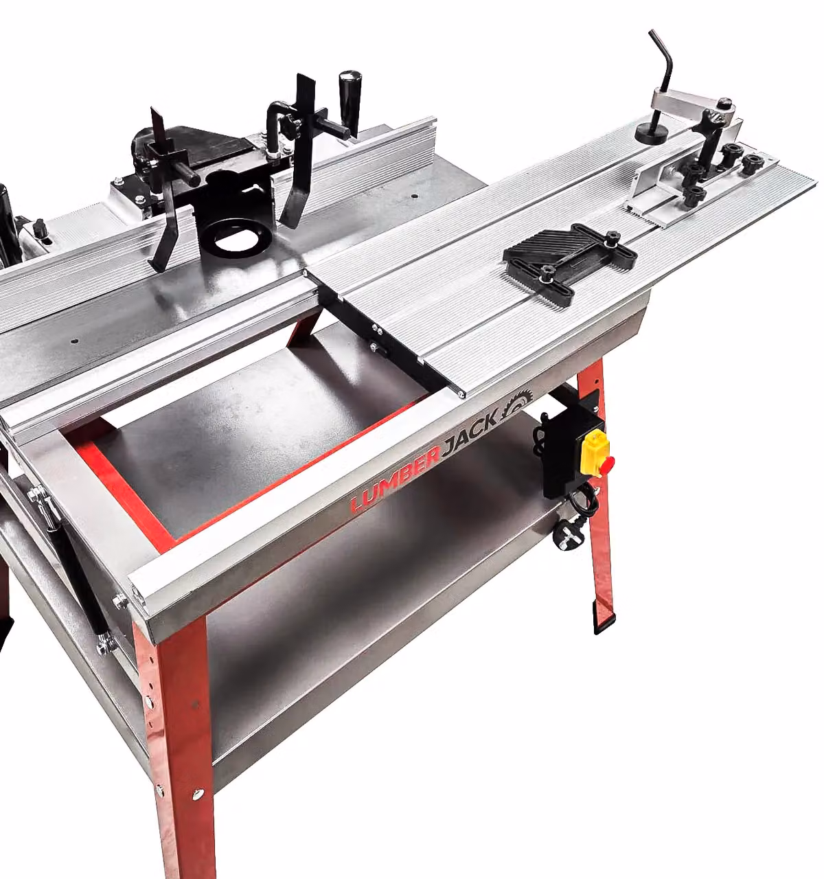 Lumberjack Cast Iron Router Table Workbench with Sliding and Tilting Table in Red and Silver, W: 1000 mm, D: 400 mm, H: 56 cm – 2