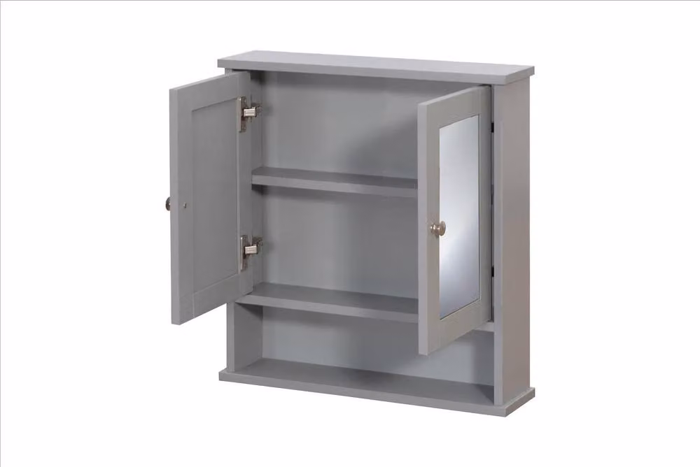 Timber Art Design Modern Grey Mirrored Bathroom Wall Cabinet with Internal Shelves – 3