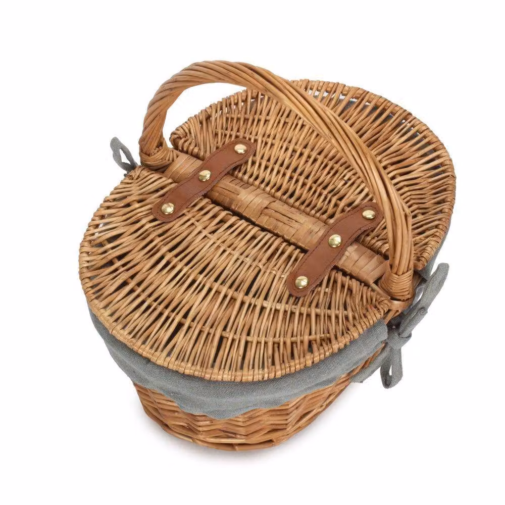 Red Hamper Wicker Childrens Oval Picnic Basket with Lid in Grey and Red with Cotton Lining – 2