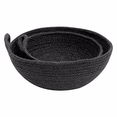 Premier Housewares Set of Two Round Jute Storage Baskets in Brown and Black, W/D/H: 24 x 24 x 9 cm – 2