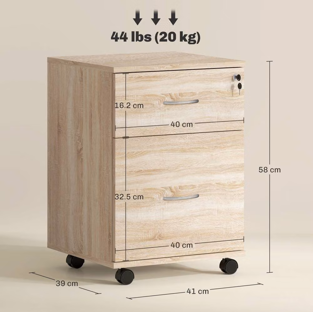 STILVORA Two-Drawer Filing Cabinet with Castors in Light Oak Brown – 3