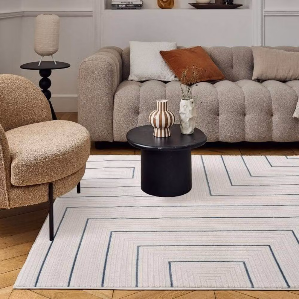 THE RUGS Carmel Maze Design Soft Pile Area Rug, Ivory and Navy, W: 160 cm, L: 230 cm – 4