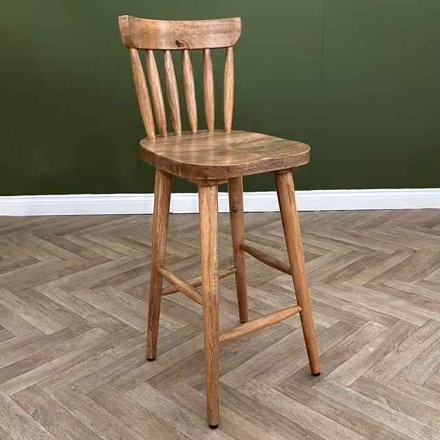 Elm Home and Garden Rustic Brown Mango Wood Bar Stool with Back
