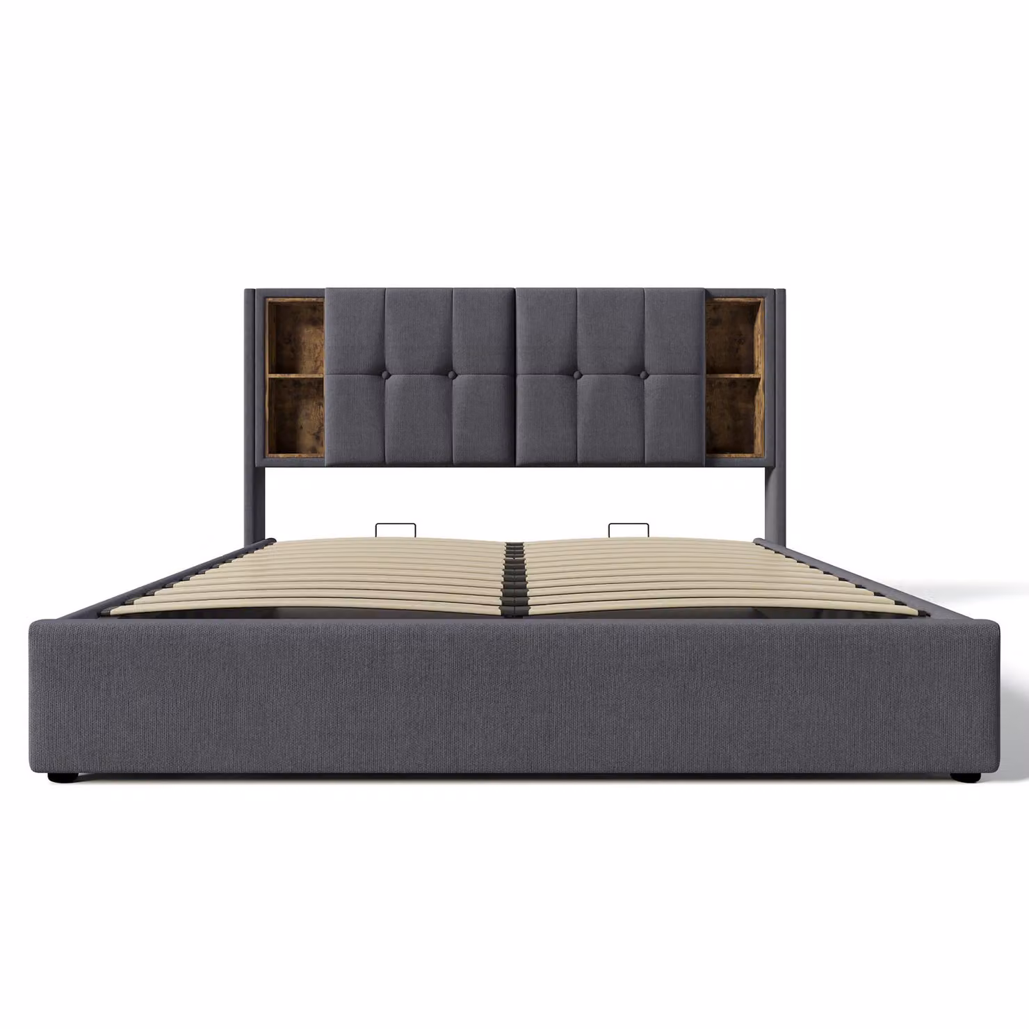 Aosom UK Grey Upholstered Double Bed with Hydraulic Storage and Wireless Charging Headboard, W/D/H: 140 x 200 cm – 2