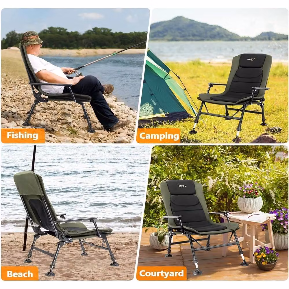 SPETLEK Portable Fishing Chair in Green with Armrests – 3