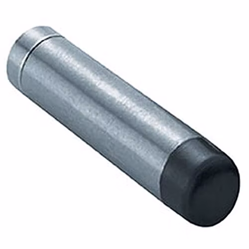 Loops Wall Mounted Cylinder Doorstop with Rubber Tip in Brushed Silver Stainless Steel, H 74 mm x W 16 mm