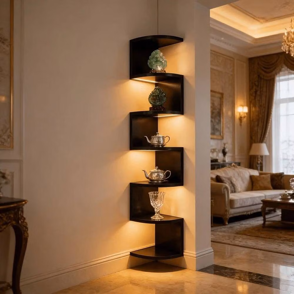 FORGEVIO 7 Tier Floating Corner Shelves in Black Matt Plastic – 5
