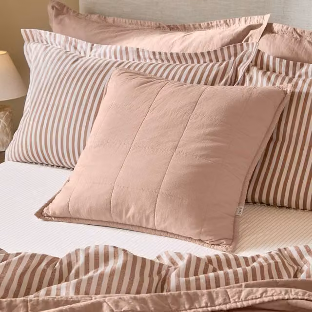 Yard Hebden Pink Quilted Washed Cotton Square Cushion, W/D/H: 55 x 55 x 55 cm