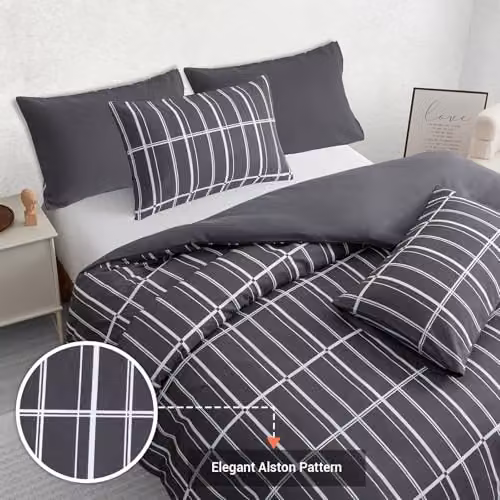 Pamposh Super King Reversible Duvet Set in Grey Anthracite, 3-Piece Premium Brushed Microfibre Bedding Set with Zipper Closure, Duvet Cover 200 x 200 cm and Pillowcases 50 x 75 cm – 7
