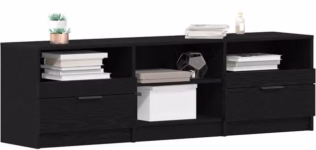 Berkfield Home Black Oak TV Cabinet in Engineered Wood, W: 150 cm, D: 45 cm, H: 33.5 cm – 1