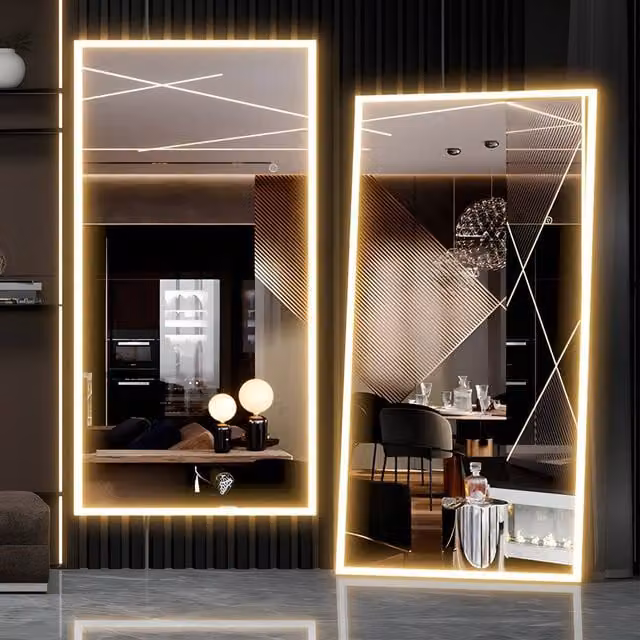 Cassilando LED Dimmable Full Length Wall Mirror in Silver, W: 80 cm, H: 180 cm