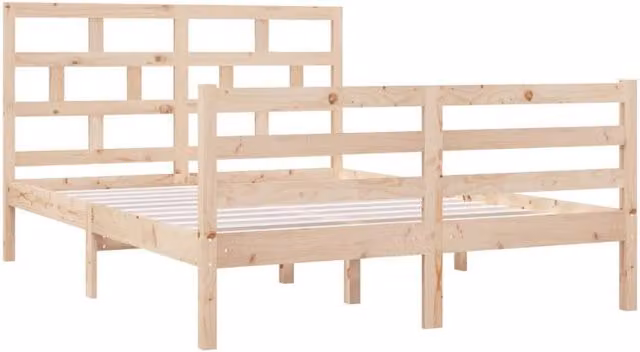 Berkfield Home Beautiful Solid Pine Bed Frame in Beige, W/D/H: 140 x 190 cm