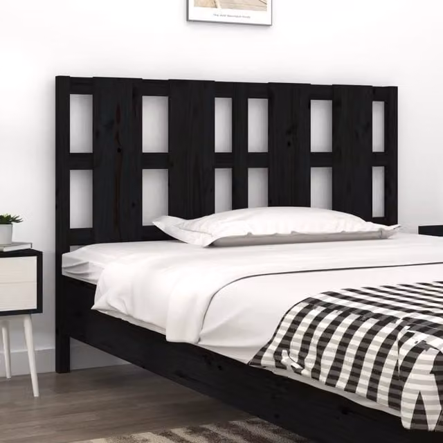 Berkfield Home Rustic Solid Pine Bed Headboard in Black, W: 125.5 cm, D: 4 cm, H: 100 cm – 1