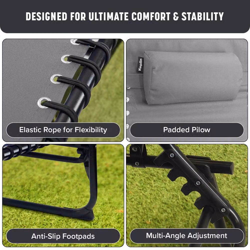 Keplin Foldable Recliner Sun Lounger in Grey with Adjustable Headrest and Leg Rests, W/D/H: 190 x 65 x 30 cm – 3