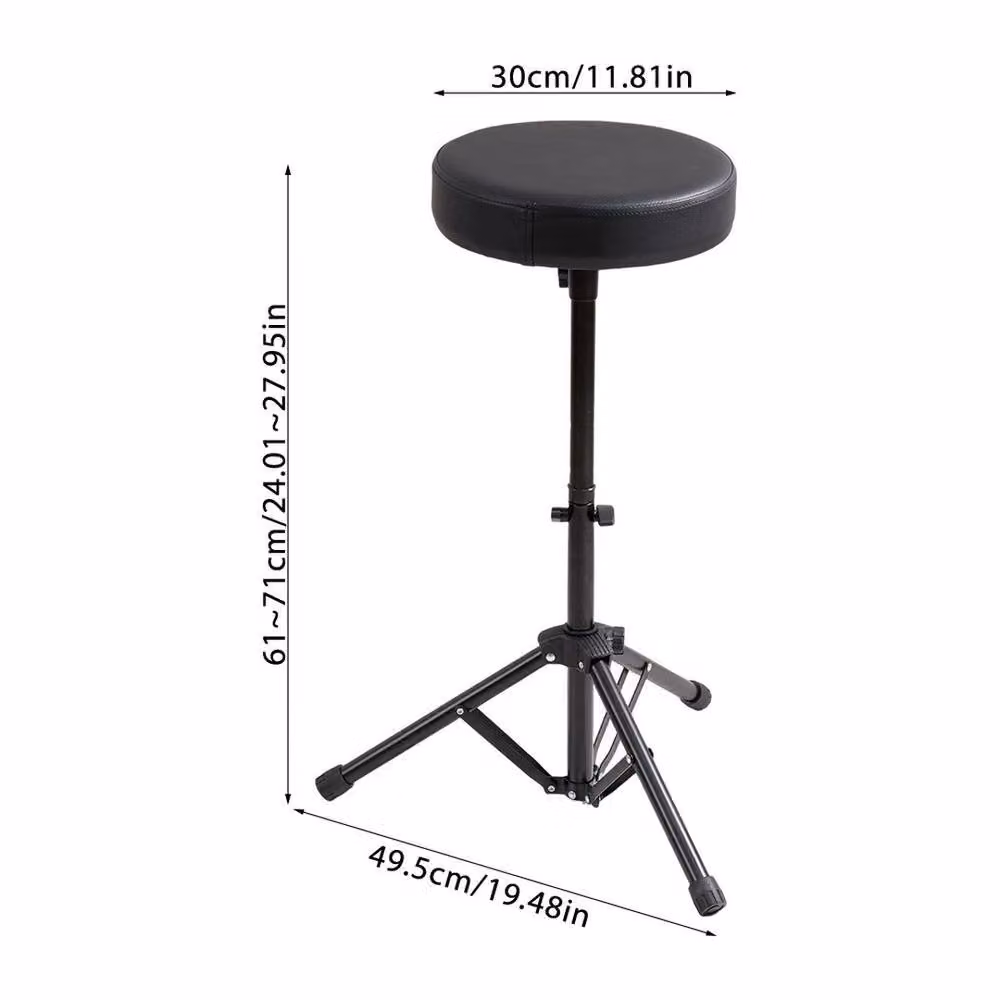 Kelvenix Height Adjustable Drum Throne Stool in Black with Synthetic Leather Seat – 2