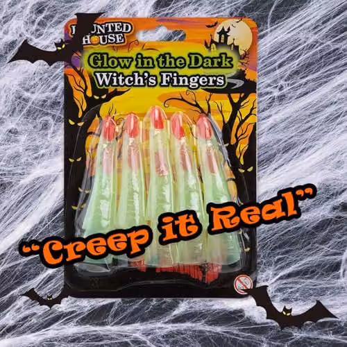 VFM e-Store Glow in the Dark Witch Finger Toppers, Green, 10 cm – 6
